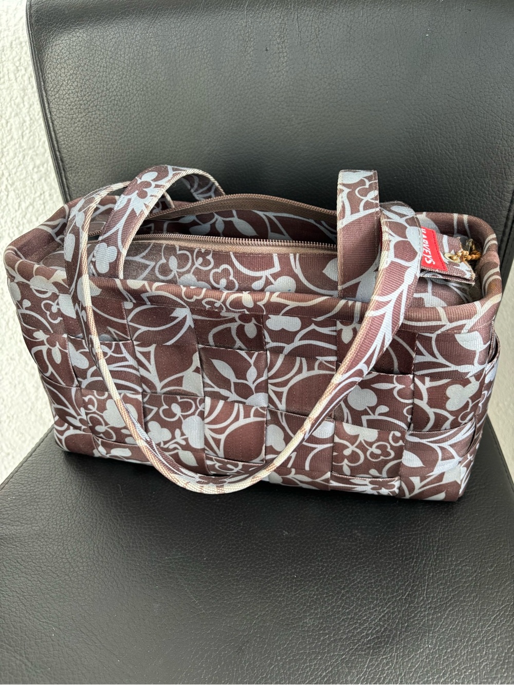 Harveys Brown and Light Gray Floral Woven Tote